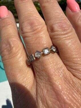 Sterling Silver CZ Eternity Ring Square Bezel Band Size 9 Vintage